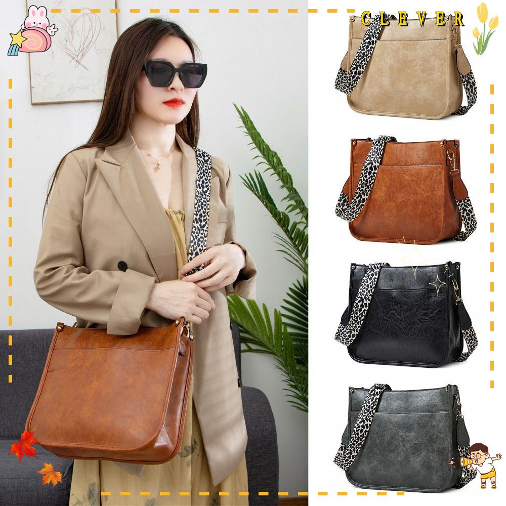 CLEVER Túi Xách Da PU Đeo Chéo Cỡ Lớn Họa Tiết Da Báo Có Thể Điều Chỉnh Cho Nữ