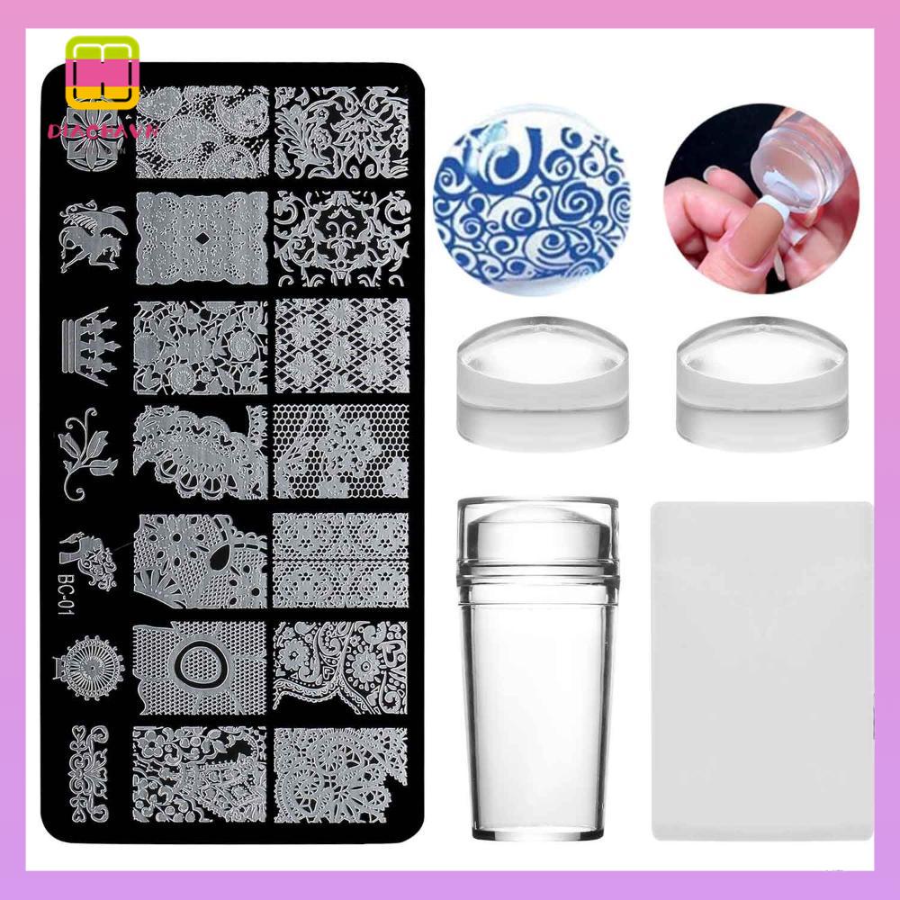 DIACHAVN Set 5 Dụng Cụ In Hình Móng Tay Kèm 2 Đầu Cạo Thay Thế