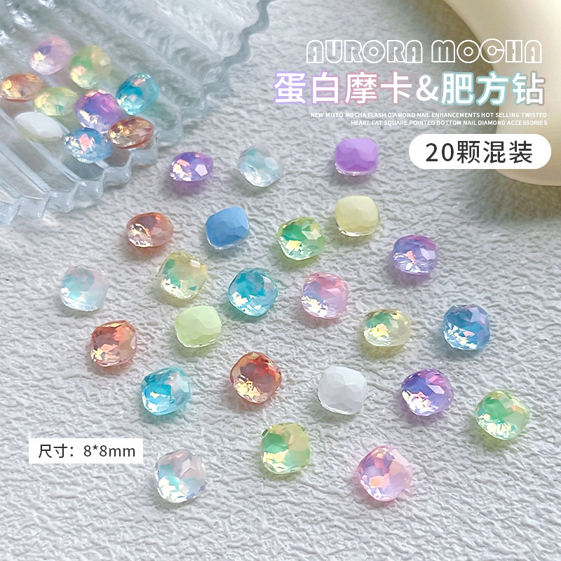 Set 20 Phụ Kiện Trang Trí Móng Tay Hình Vuông / Bướm / Pha Lê Siêu Lấp Lánh DIY