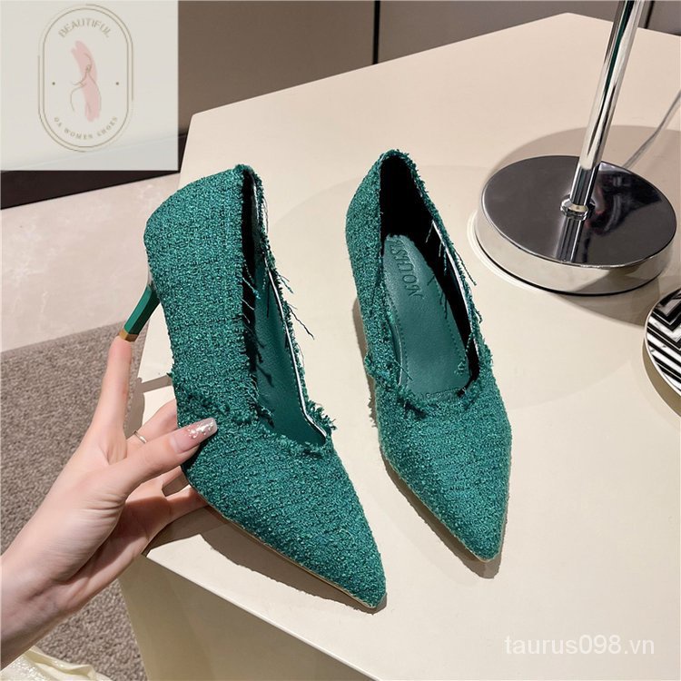 Giày Cao Gót Mũi Nhọn Chất Liệu Cao Su Pu 6-8cm