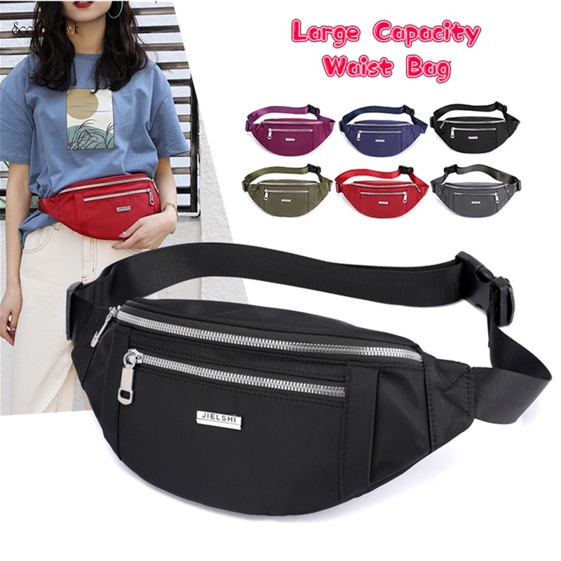 Túi Đeo Chéo Ngực / Thắt Lưng Nhiều Ngăn Bằng Vải Oxford Màu Trơn Chống Nước Có Khóa Kéo Thời Trang Phong Cách Hàn Quốc Cho Nữ