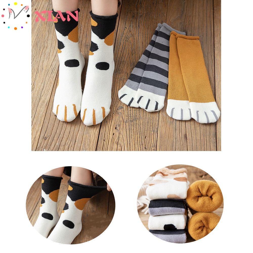 XIANTIN Tất Cotton Hoạ Tiết Chân Mèo Giữ Ấm Đáng Yêu