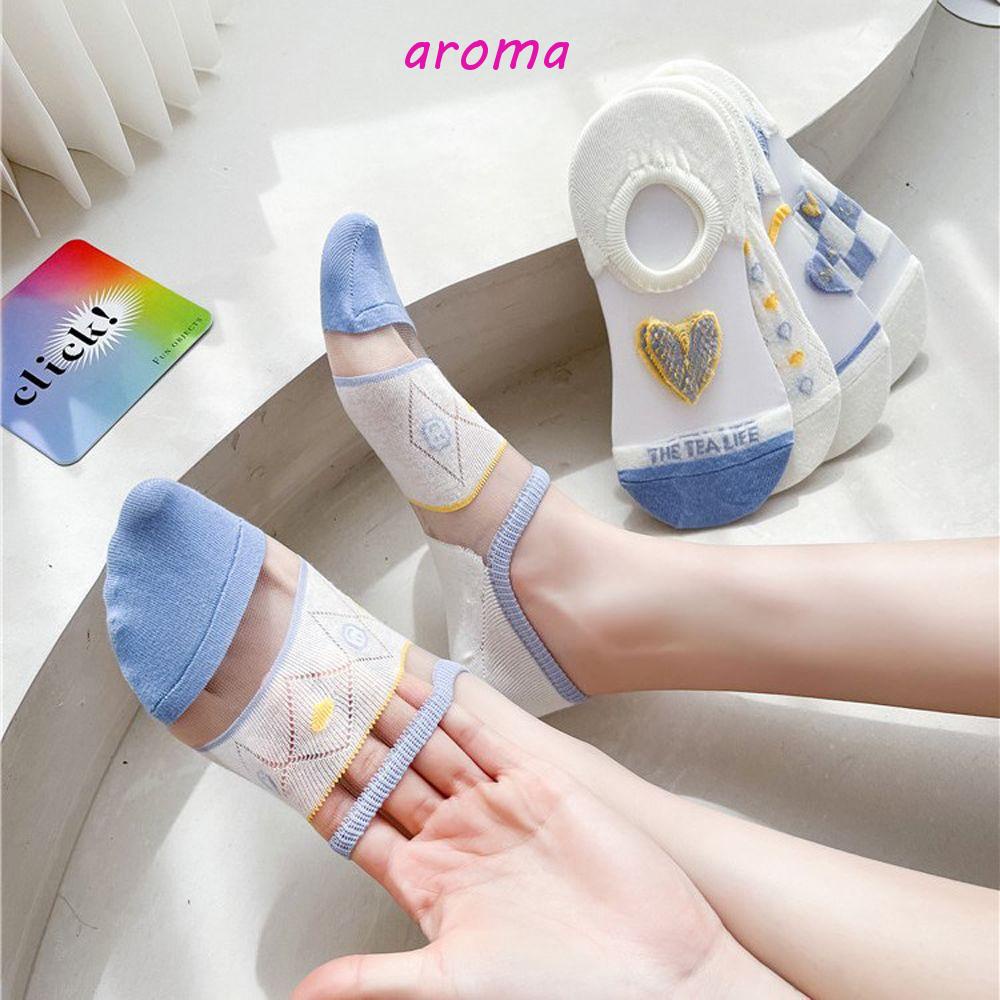 AROMA Vớ Thuyền Lụa Kính Vô Hình Thoải Mái Phong Cách Harajuku Nhật Bản Mùa Hè Cho Nữ