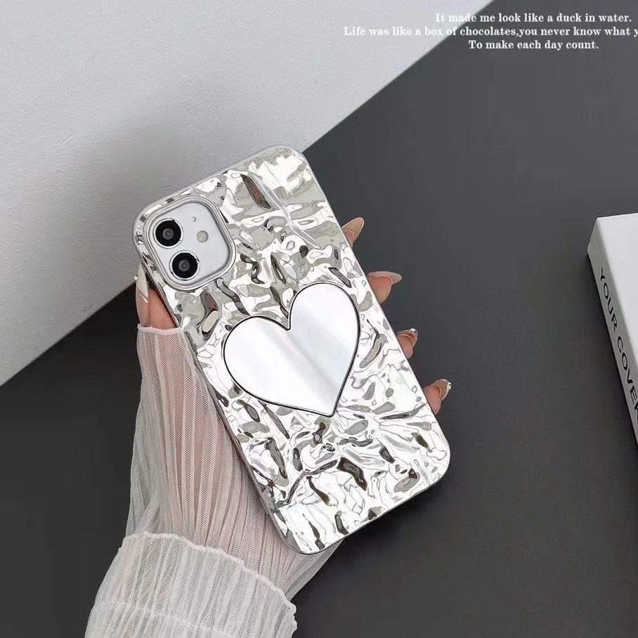 Ốp Điện Thoại Silicon Tráng Gương Hình Trái Tim Lấp Lánh Cho iPhone 11 12 13 14 Pro Max