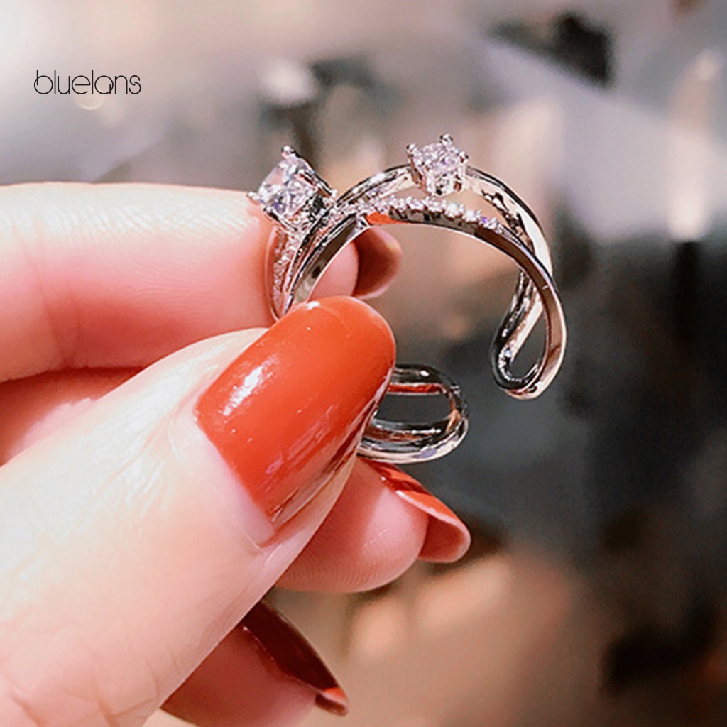 Nhẫn Kim Loại Nhiều Lớp Dạng Mở Đính Đá Có Thể Điều Chỉnh Cho Nữ