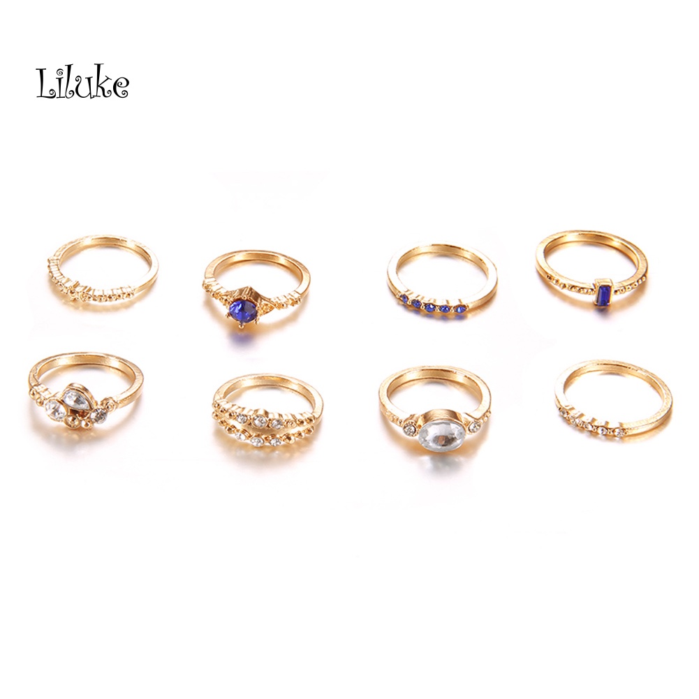 Set 8 NhẫN Đeo KhớP NgóN Tay ĐíNh Kim Cương Giả NhiềU MàU ThờI Trang Cho Nữ