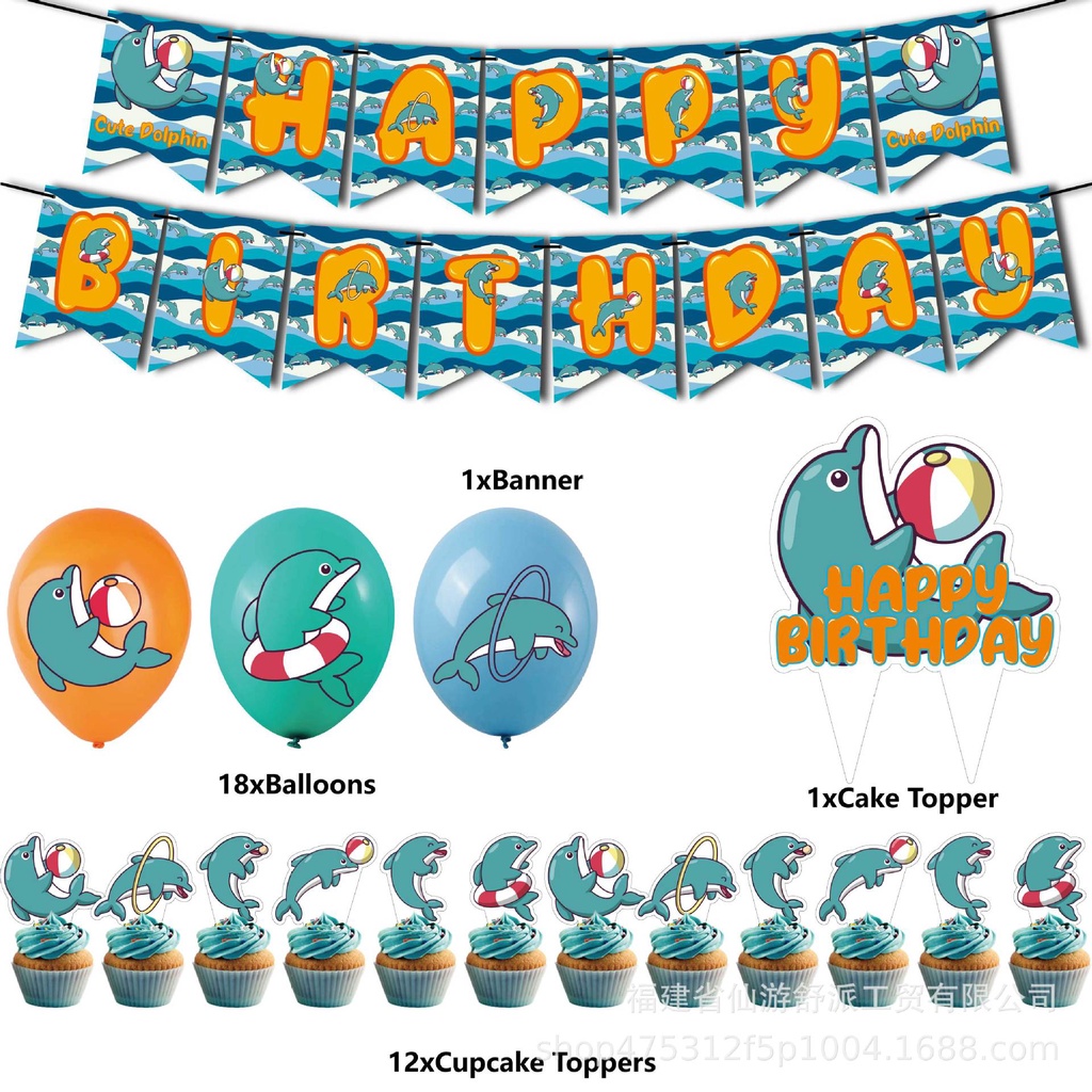 Mới set Bong Bóng Hình Cá Heo Trang Trí Tiệc Sinh Nhật Cho Bé