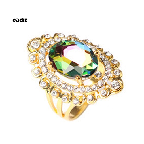 Nhẫn Mặt Kính Hình Elip Màu Sắc Cầu Vồng Thời Trang Cho Nữ