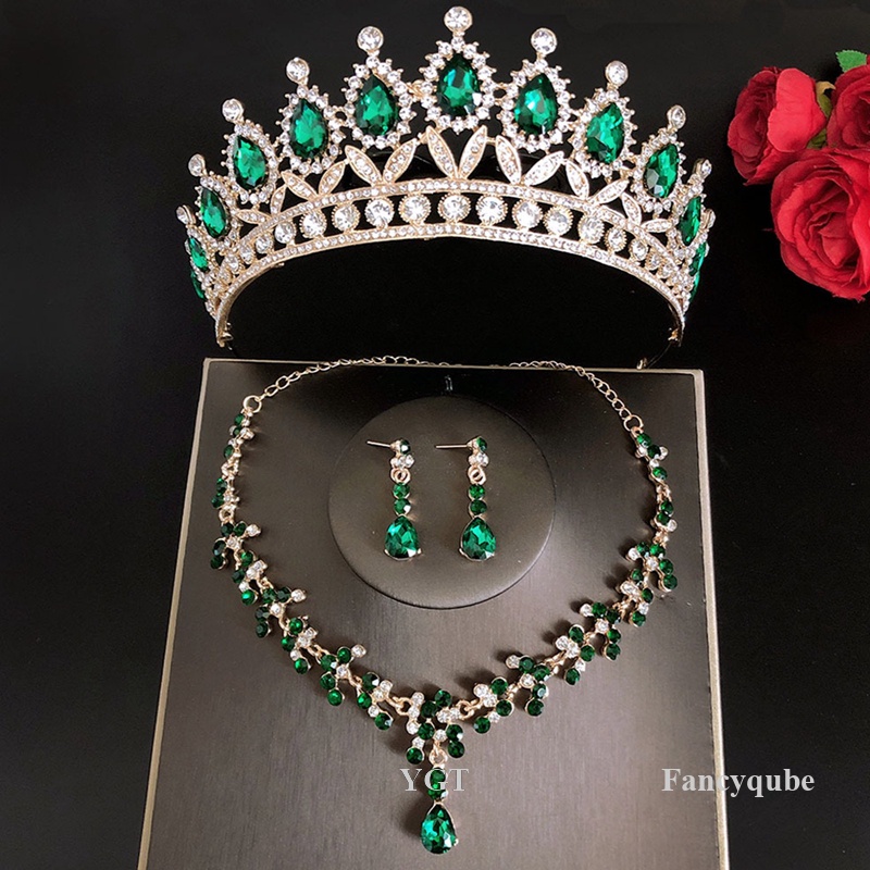 Ygt Bộ Vương Miện Và Bông Tai Pha Lê Handmade Sang Trọng Cho Cô Dâu