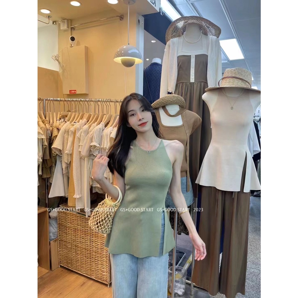 [Hàng Có Sẵn] Áo Sweater Không Tay Xẻ Tà Phong Cách Mới 2023 Cho Nữ