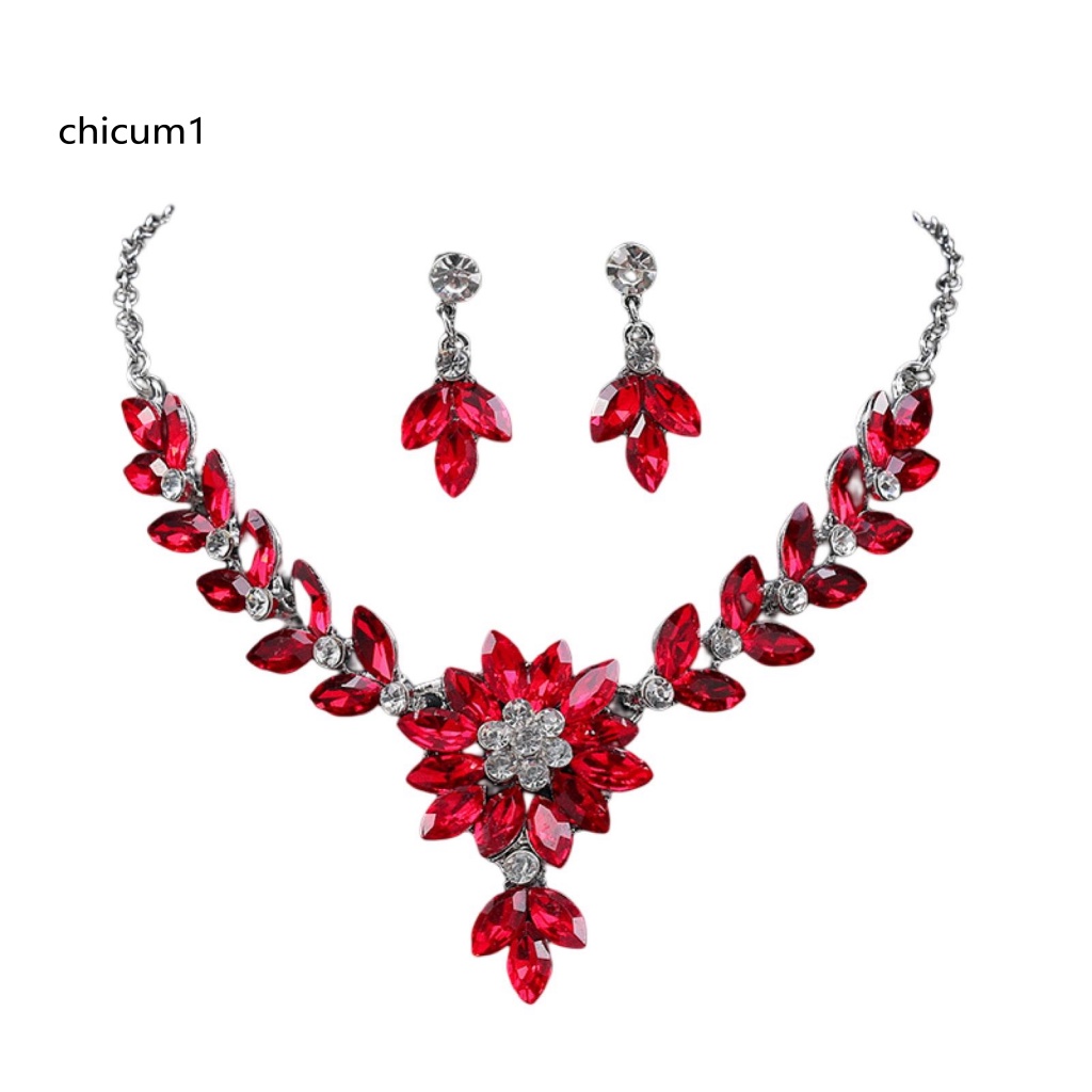 1 Set Vòng cổ Và Bông Tai Đính Đá Pha Lê Nhân Tạo Màu Sắc Tương Phản Phong Cách Vintage