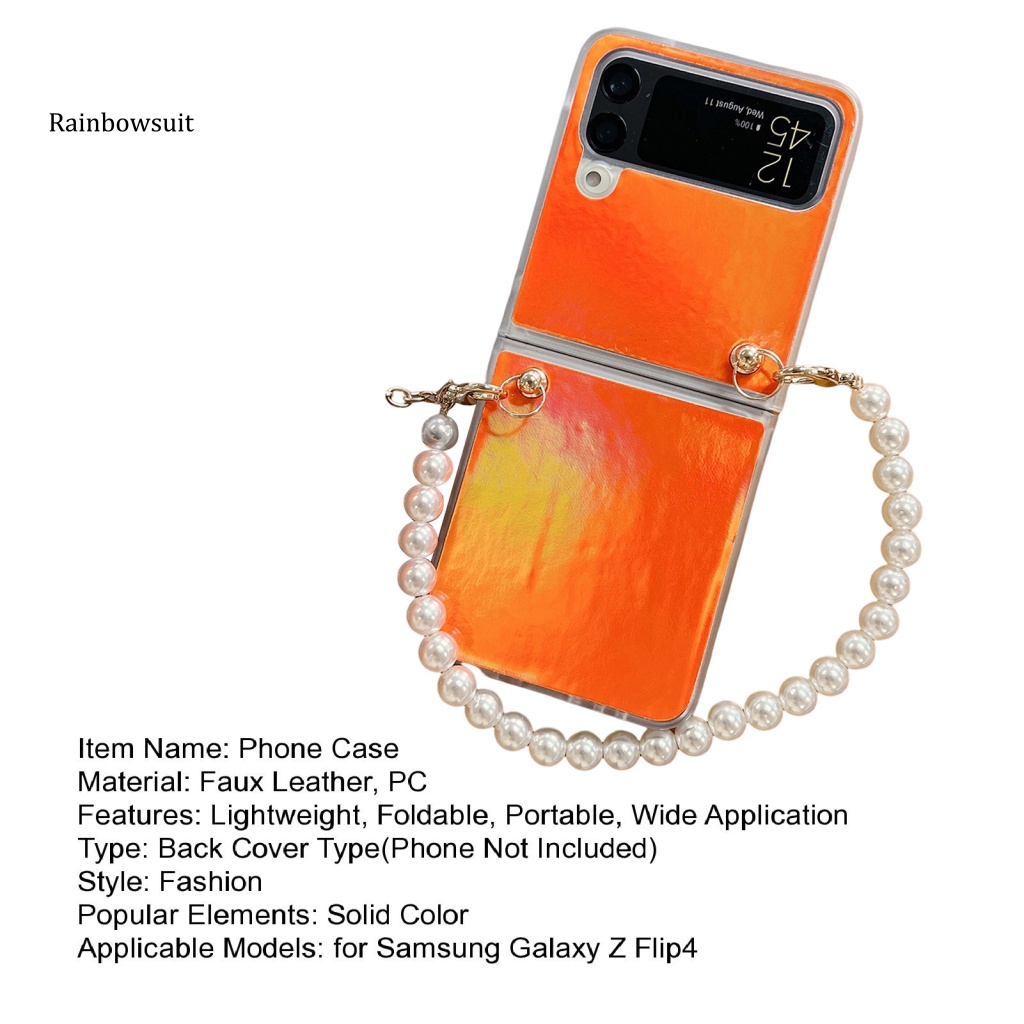 1 Bộ Ốp Điện Thoại Nắp Gập Có Ngăn Đựng Thẻ &amp; Dây Đeo Giả Ngọc Trai Cho Samsung Galaxy Z Flip 4