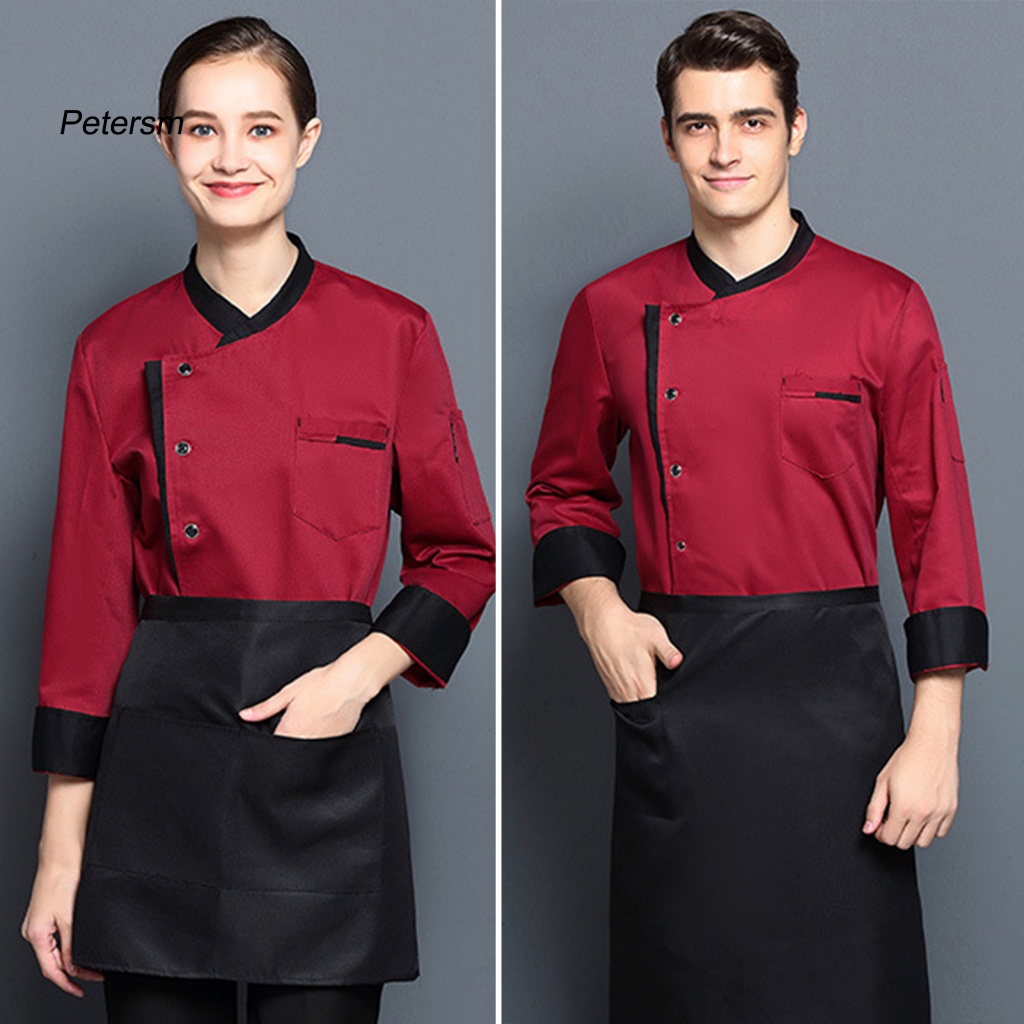 Áo Đầu Bếp PP Tay Dài Cổ Đứng Phối Màu Chống Bẩn Dễ Giặt Thời Trang Cho Nam