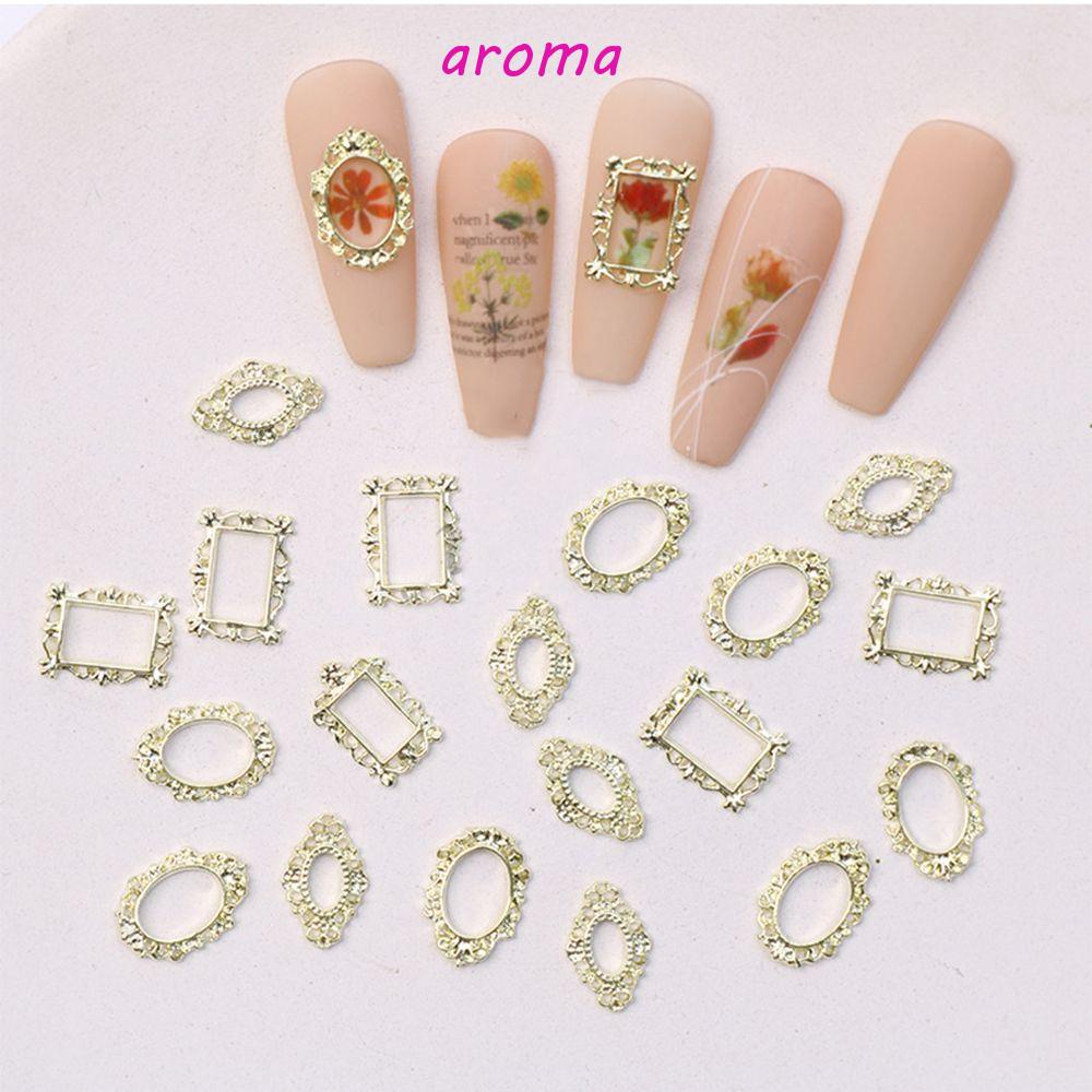 AROMA Phụ Kiện Trang Trí Móng Tay Bằng Hợp Kim Bạc Phong Cách Châu Âu Cổ Điển DIY
