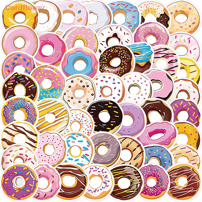 Bộ 50 Miếng Dán Hình Bánh Donut Họa Tiết Hoạt Hình Trang Trí Vali / Laptop / Điện Thoại / Tủ Lạnh DIY