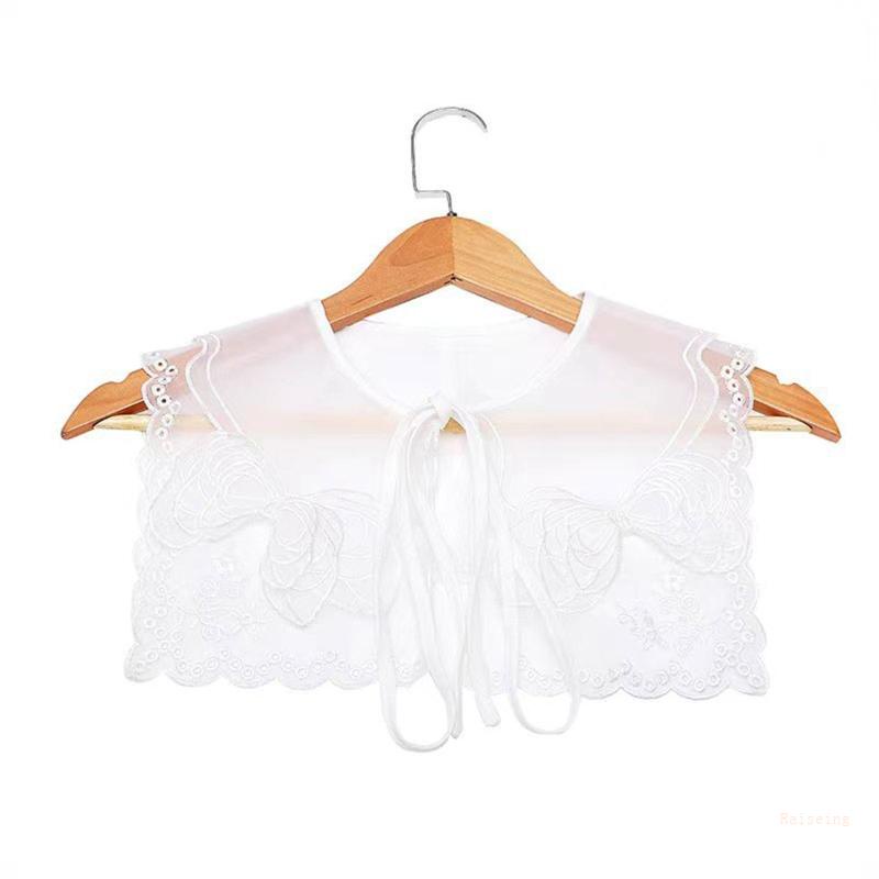 Khăn Quàng Cổ Thủy Thủ Hai Lớp Bằng Vải Organza Thêu Hoa Thắt Dây Phía Trước Dành Cho Nữ