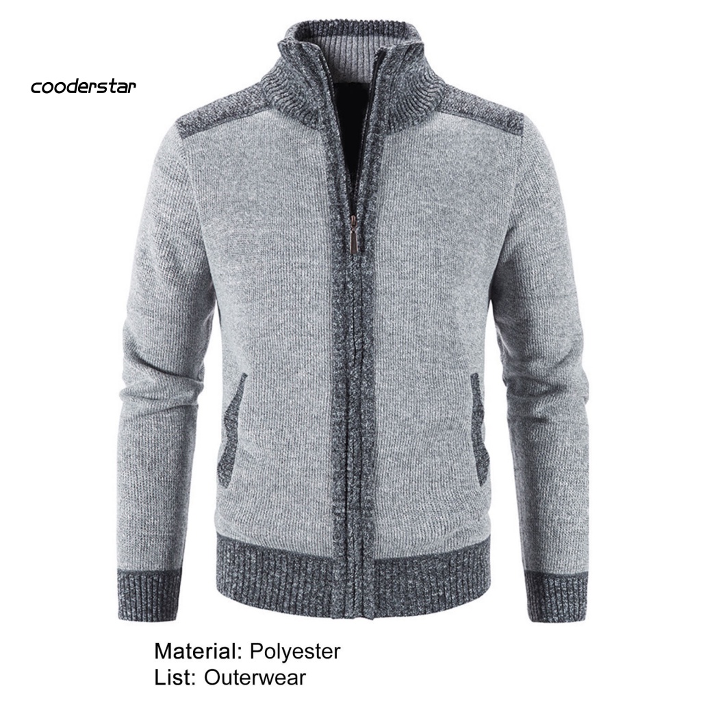 Áo Khoác Sweater Dệt Kim Tay Dài Cổ Đứng Khóa Kéo Phối Màu Cá Tính Cho Nam