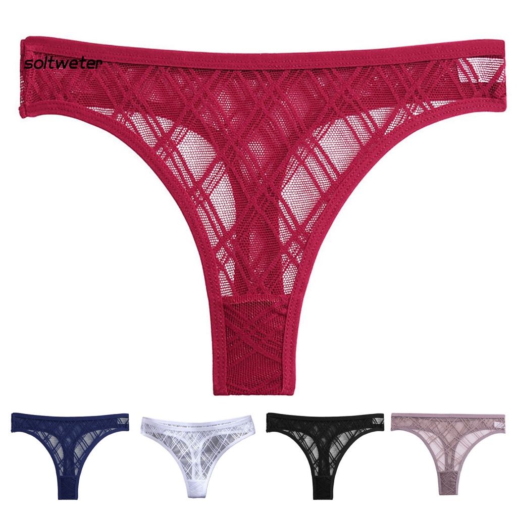 Quần Lót Ren Rỗng Chữ T Lưng Thấp Mềm Mại Màu Trơn Thoáng Khí Gợi Cảm Cho Nữ