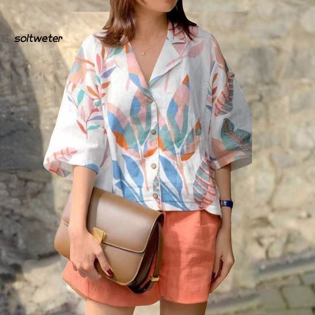 Bộ Trang Phục 2 Mảnh Gồm Áo Sơ Mi Tay Lửng Và Quần ngắn ống rộng Họa Tiết Lá Cây Thời Trang Mùa Hè Cho Nữ