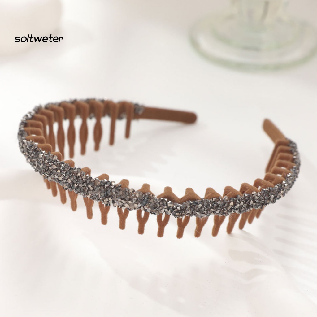 Băng Đô Răng Hẹp Đính Đá Lấp Lánh Chống Trượt Cho Nữ