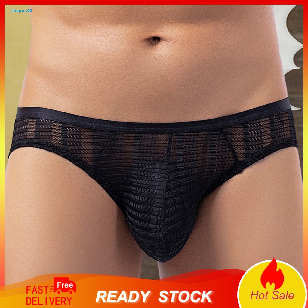 Quần Lót Nam PEMG Mềm Khoét Lỗ Thoáng Khí Lưng Thấp Chống Nhìn Xuyên Qua U Lồi Màu Trơn Mặc Hàng Ngày