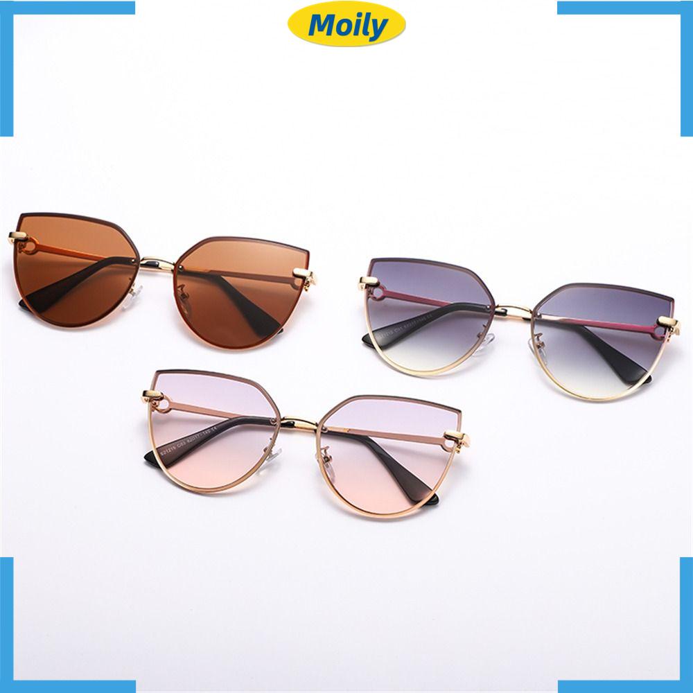 MOILYVN Kính Mát Mắt Mèo Oversize Gọng Kim Loại Đen Cổ Điển Hợp Thời Trang Unisex