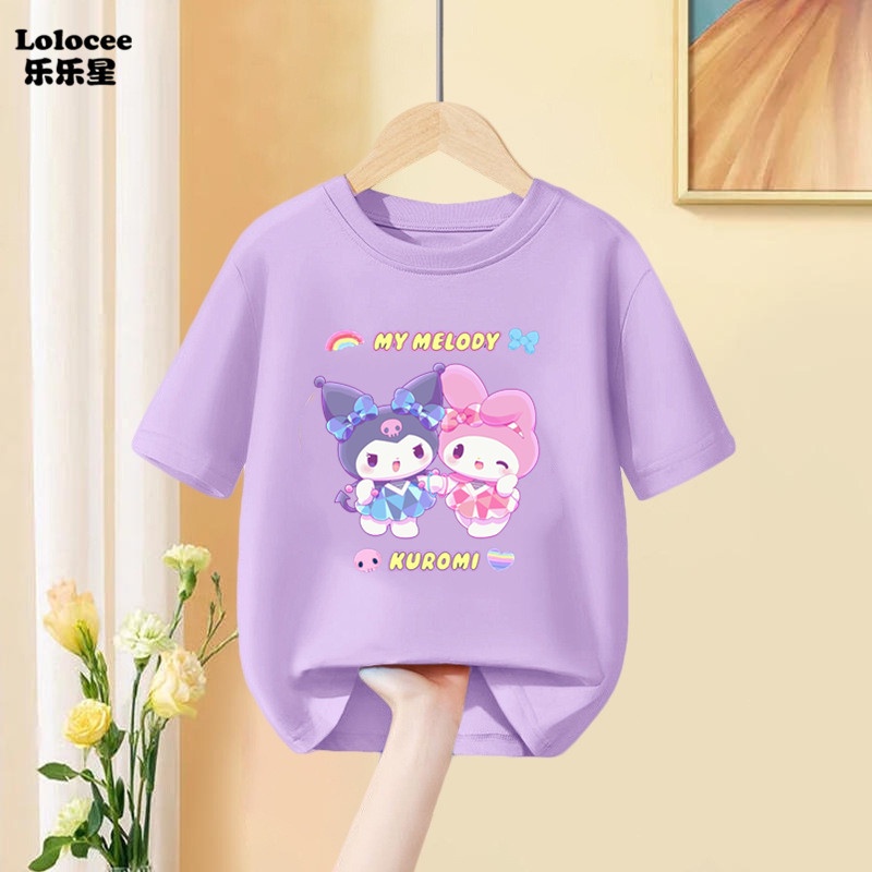 Áo Thun Tay Ngắn In Hình Kuromi Và Melody Dễ Thương Thời Trang Mùa Hè Cho Bé Gái