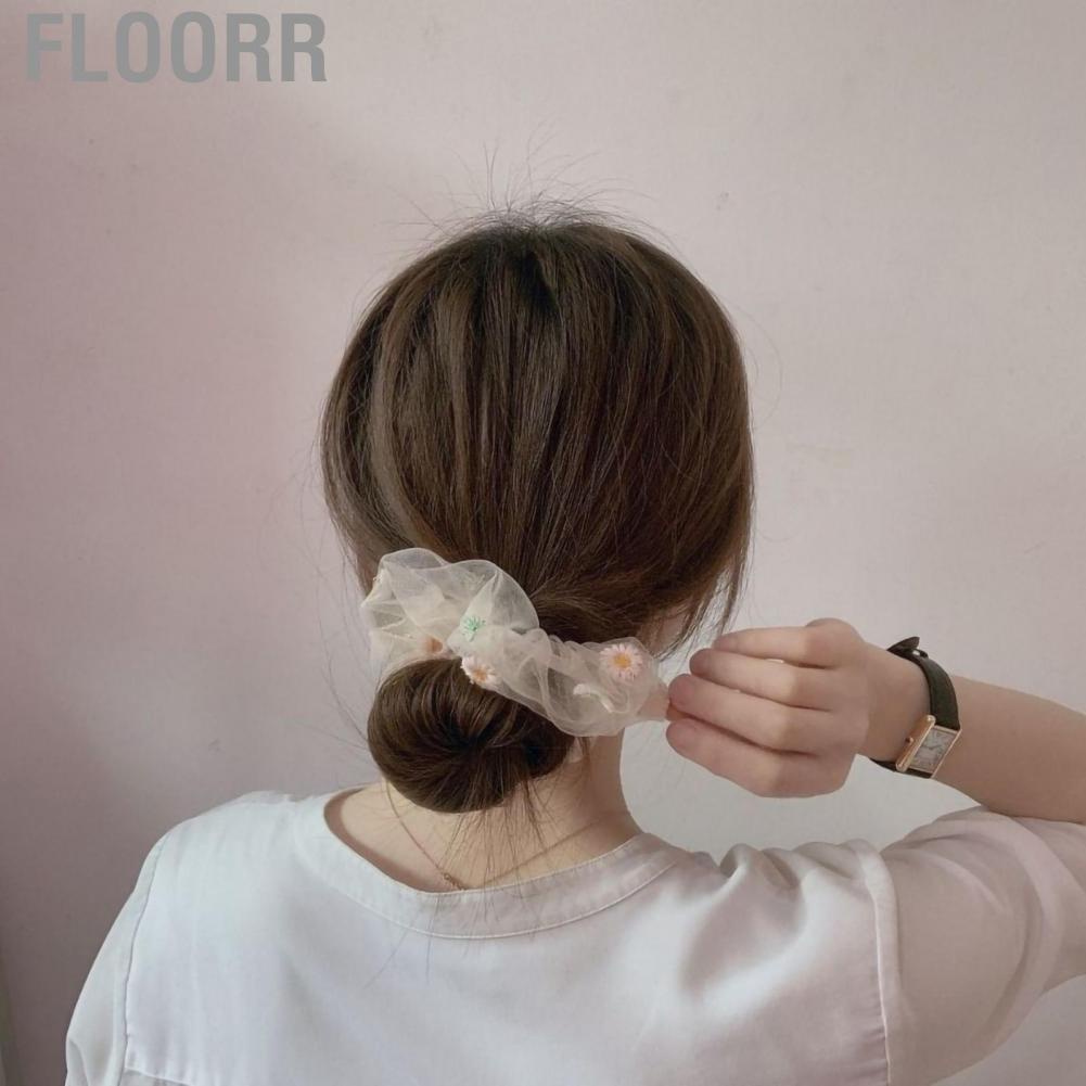 Floorr Hair Scrunchies Elastic Soft Gauze Daisy Pattern Large Intestine Bands Accessories