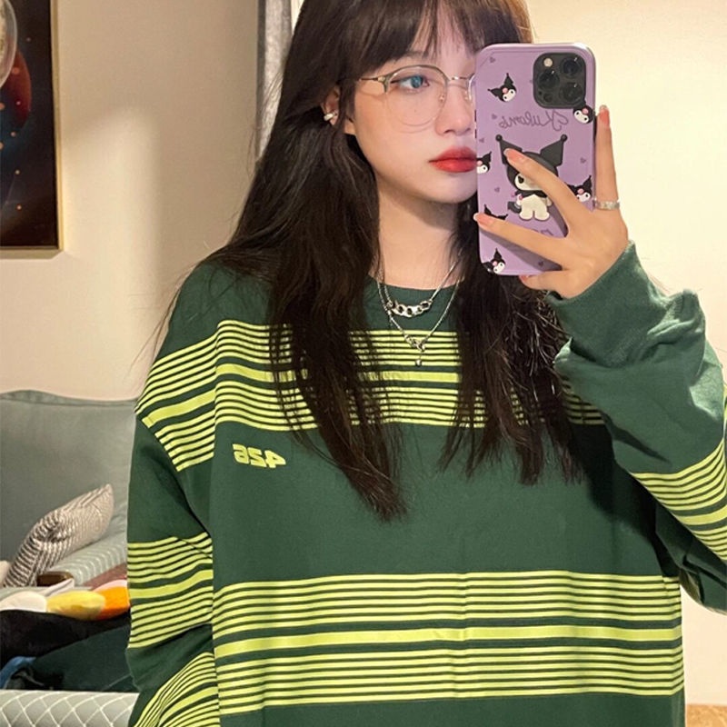 Áo Hoodie Cổ Tròn Họa Tiết Kẻ Sọc Thiết Kế Mới Thời Trang Theo Phong Cách Vintage Cho Nữ