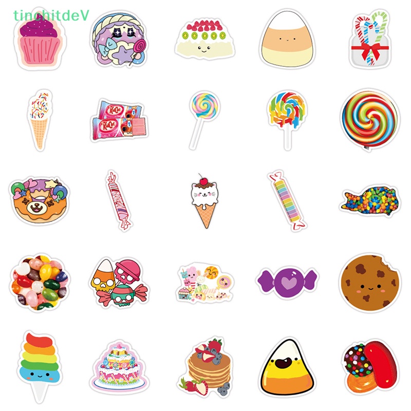 [TinchitdeV] Set 50 Miếng Dán Nhiều Màu Sắc Thực Phẩm / Kẹo / Va Li Du Lịch / Guitar / Guitar