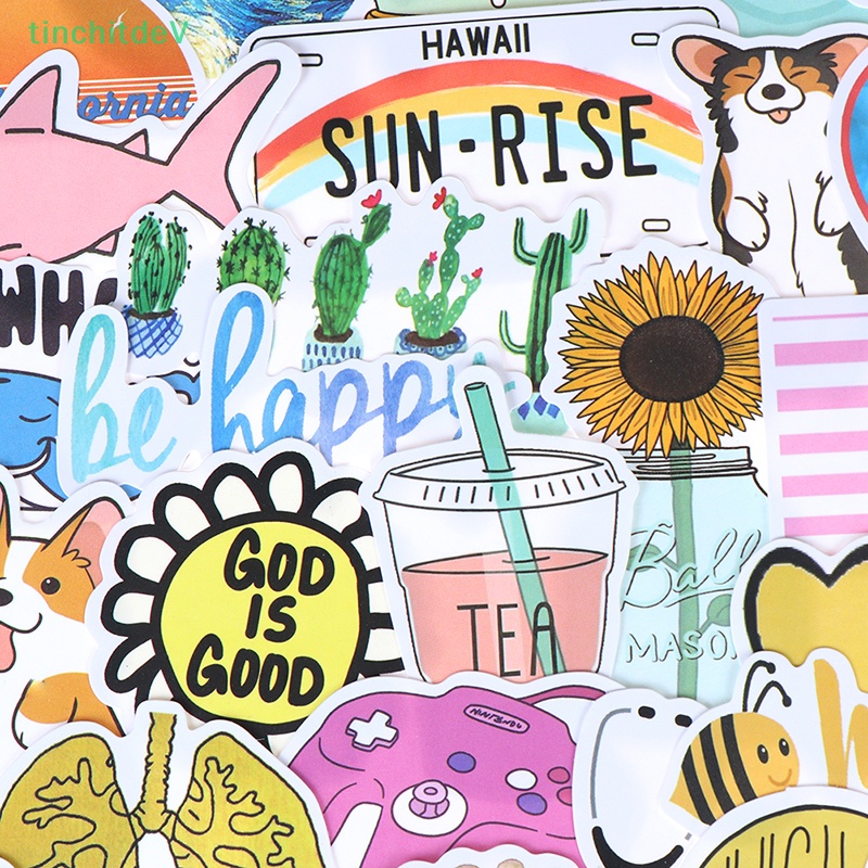 Bộ 50 Đề Can Họa Tiết Hoạt Hình Dễ Thương Dùng Trang Trí Vali / Laptop / Xe Đạp / Xe Hơi DIY