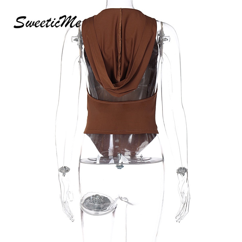 Áo Hoodie Không Tay Hở Lưng Dáng Ôm Màu Trơn Thời Trang Mới 2023 Dành Cho Bạn Nữ