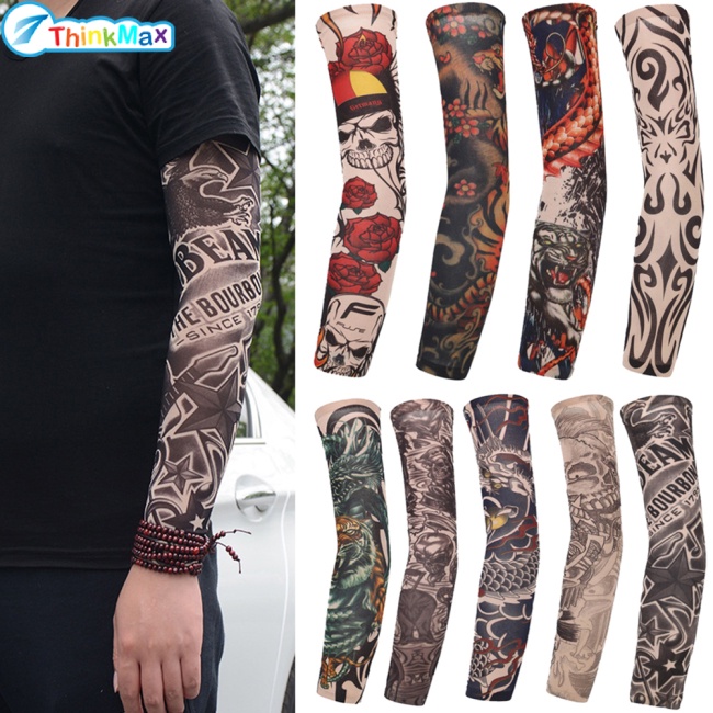Set 2 Ống Tay Áo Giả Hình Xăm Chống Nắng Tia UV Cho Nam Nữ