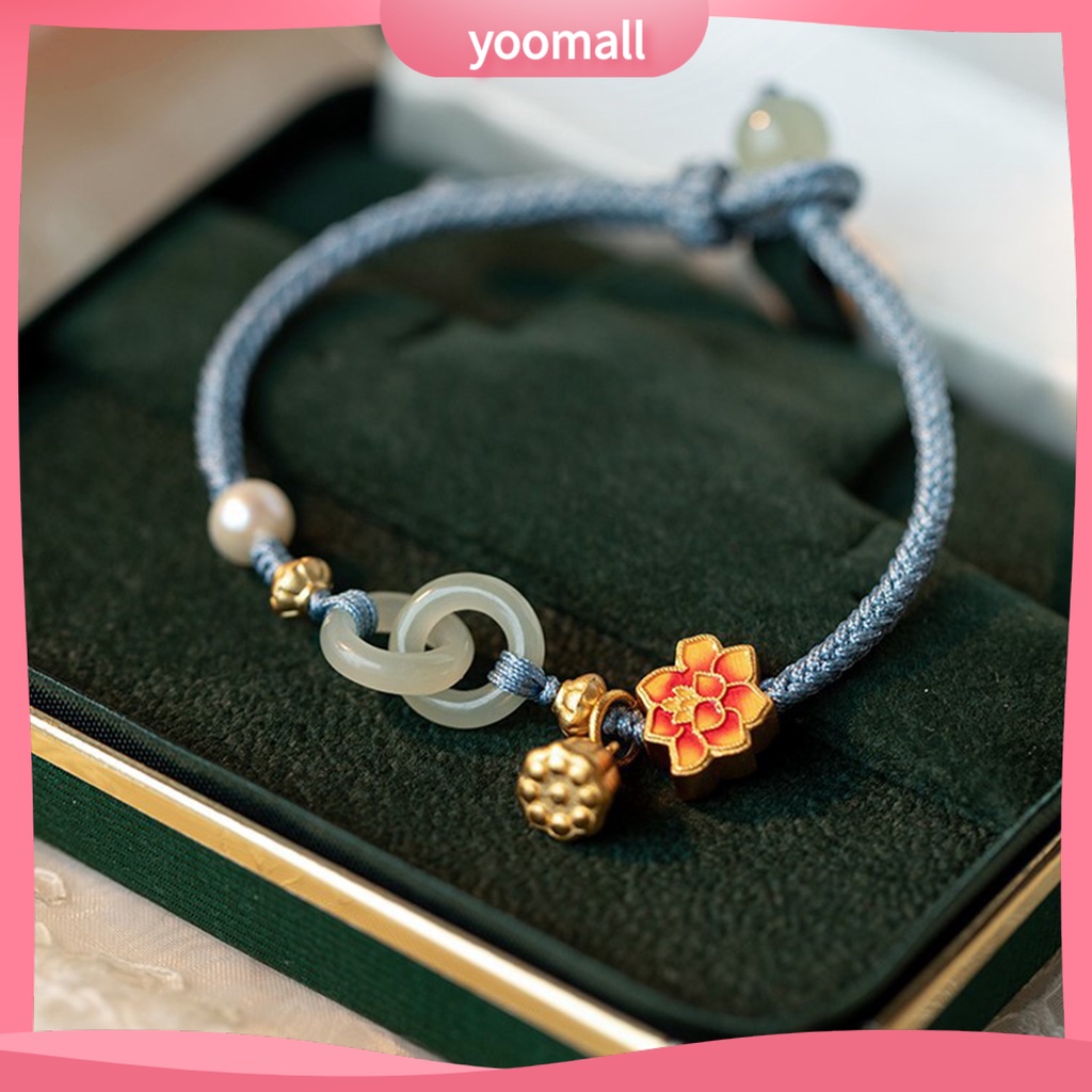 [YM] Vòng Tay Dây Bện Đính Ngọc Trai Giả Mặt Hoa Sang Trọng Trang Sức Hàng Ngày Cho Nữ