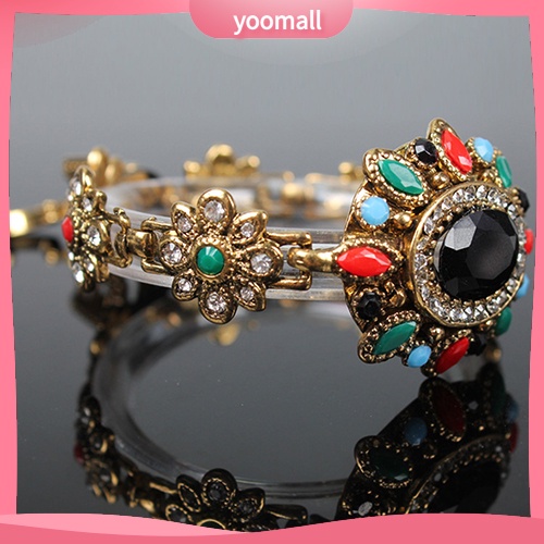 Vòng Đeo Tay Mạ Vàng Đính Đá Resin Nhiều Màu Phong Cách Bohemia Cổ Điển Dành Cho Nữ