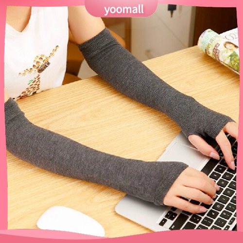 Găng Tay Len Dài Hở Ngón Giữ Ấm Thời Trang Cho Nữ