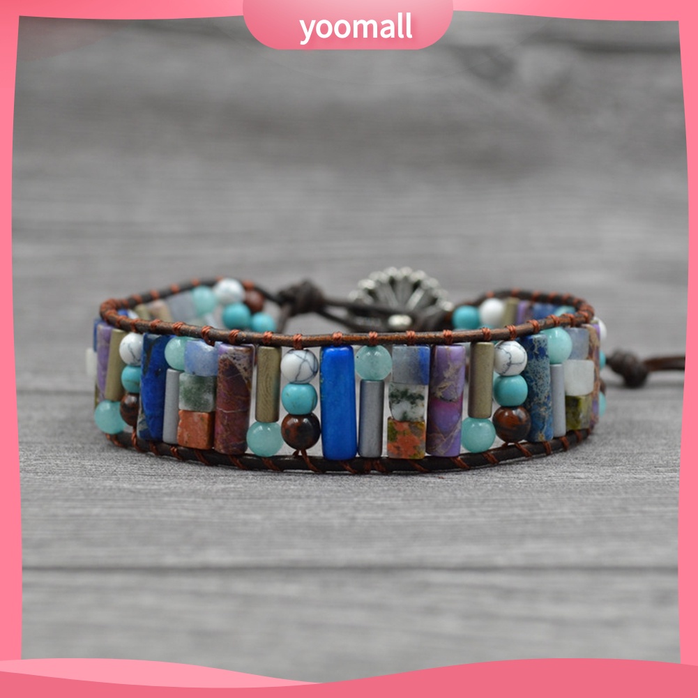 Vòng Tay Dây Da Giả Nhiều Lớp Đính Đá Quý Phong Cách Boho Cho Nữ