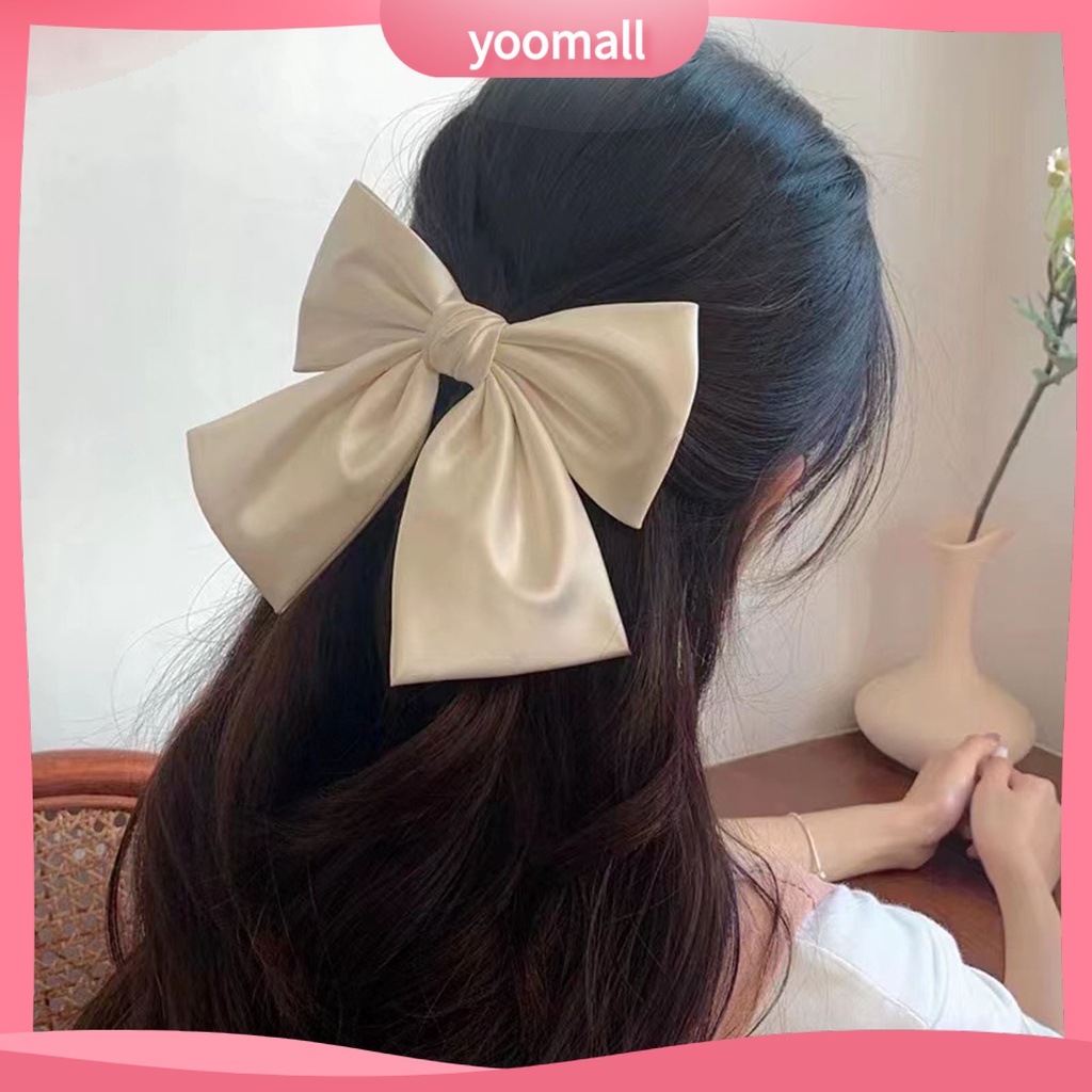 Kẹp Tóc Nơ Satin Trơn Mịn Trang Trí Xinh Xắn Cho Nữ
