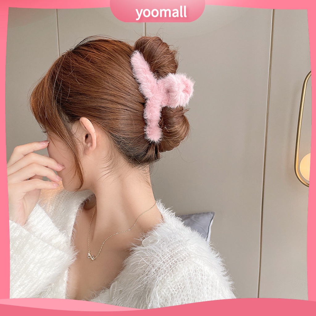 Kẹp Tóc Càng Cua Phủ Lông Màu Trơn Chống Trượt Thời Trang Thu Đông Cho Nữ