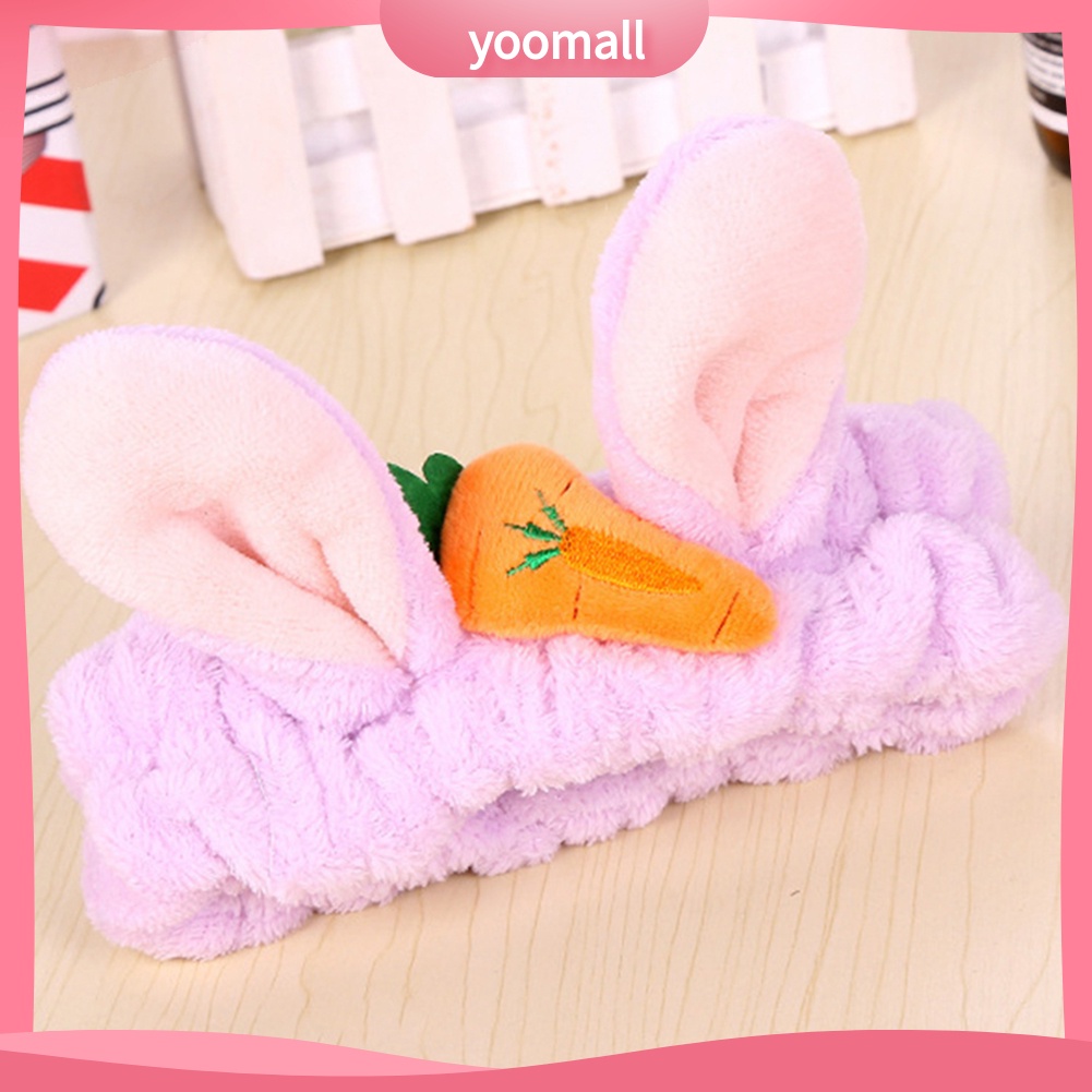 Băng Đô Tai Thỏ Bằng Vải Flannel Co Giãn Dễ Thương Dành Cho Nữ Rửa Mặt