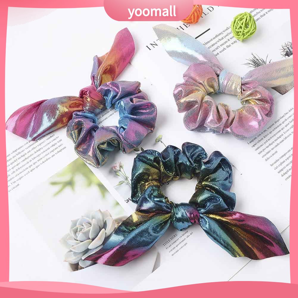 Dây Cột Tóc Co Giãn Đính Nơ Màu Sắc Gradient Lấp Lánh Cho Nữ