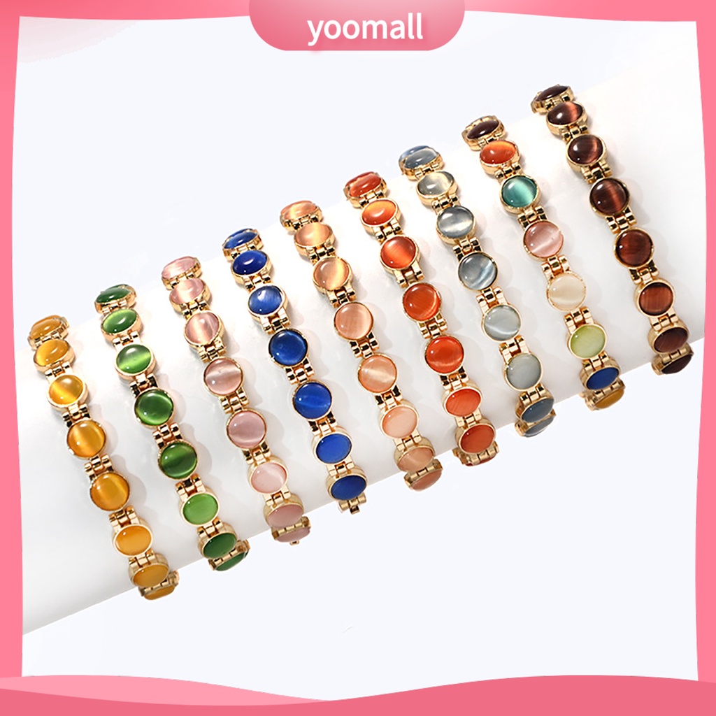 [YM] Vòng Tay Đá Mắt Mèo Mạ Vàng Giảm Mệt Mỏi Thời Trang Hàng Ngày