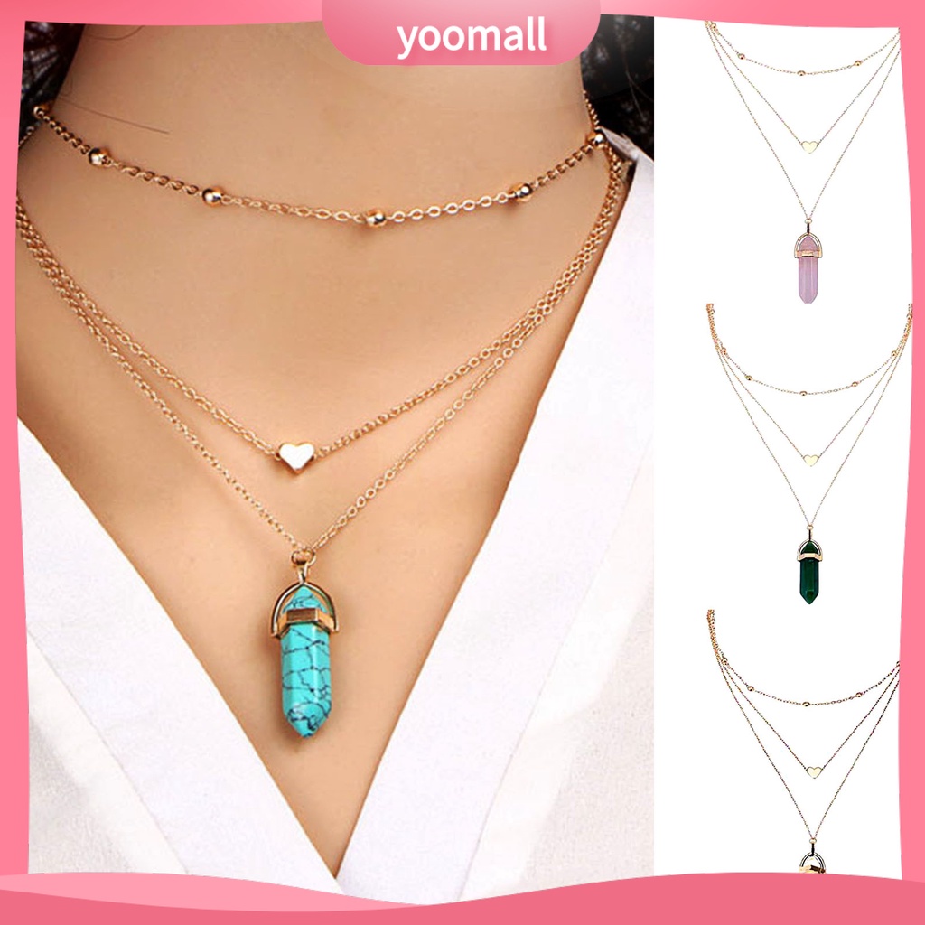 [YM] Vòng Cổ Choker 3 Lớp Đính Hạt Pha Lê Giả Hình Lục Giác / Trái Tim Phù Hợp Với Tất Cả Dành Cho Bạn