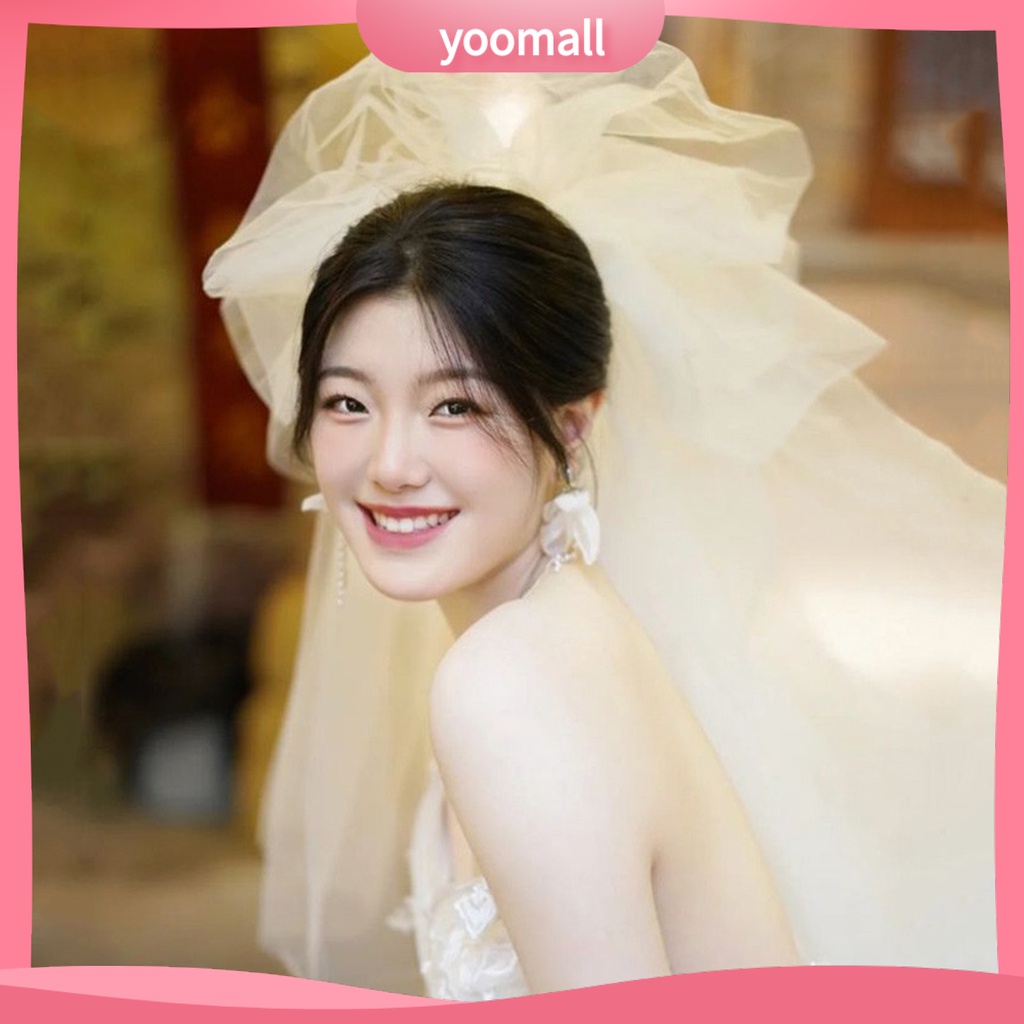 [YM] Mạng Che Mặt Cô Dâu Hai Lớp Lưới Màu Trắng Phong Cách Hàn Quốc Tinh Tế Dùng Làm Đạo Cụ Chụp