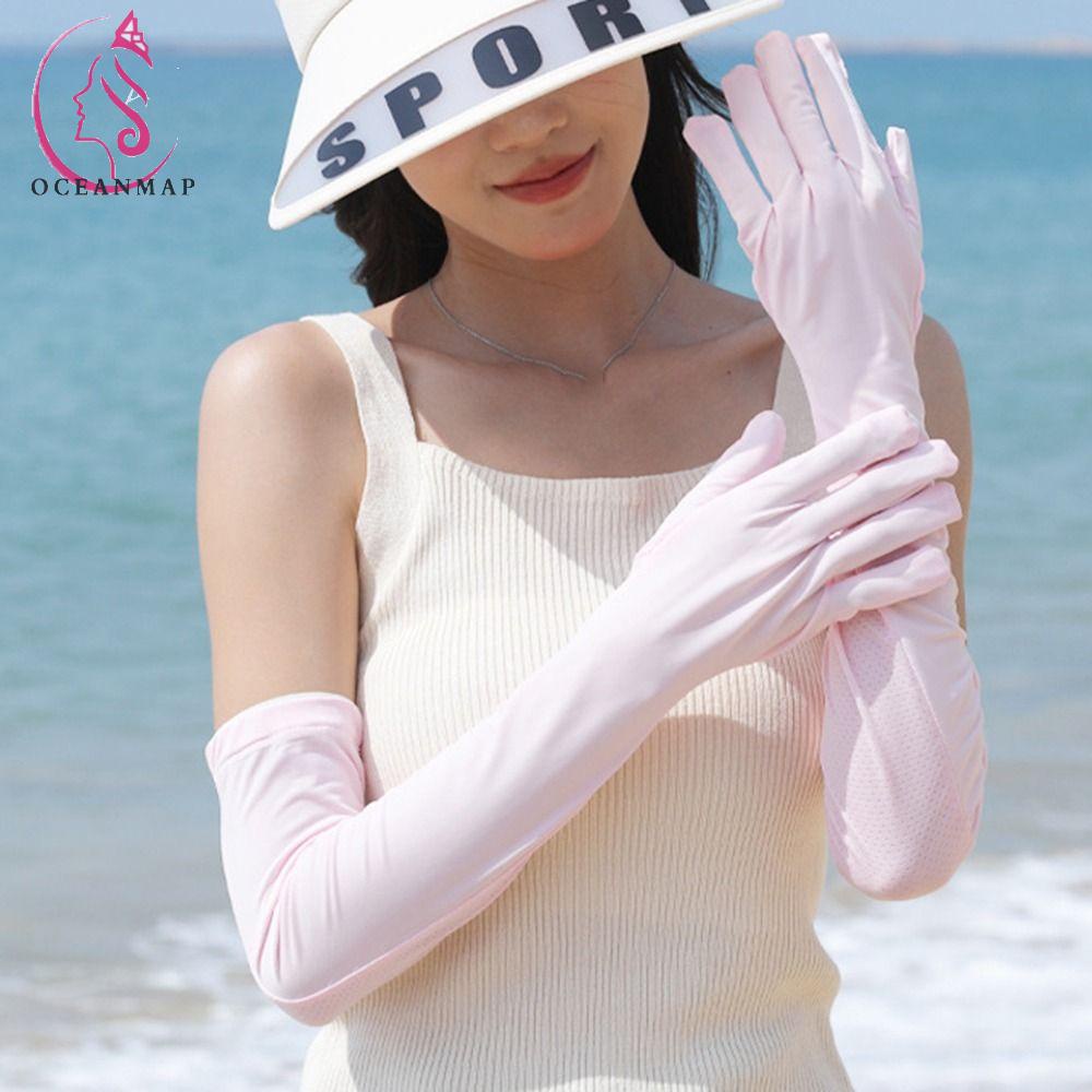 OCEANMAP Găng Tay Vải Lụa Lạnh Thoáng Khí Màu Trơn Có Thể Chạm Màn Hình Cảm Ứng Dành Cho Nữ