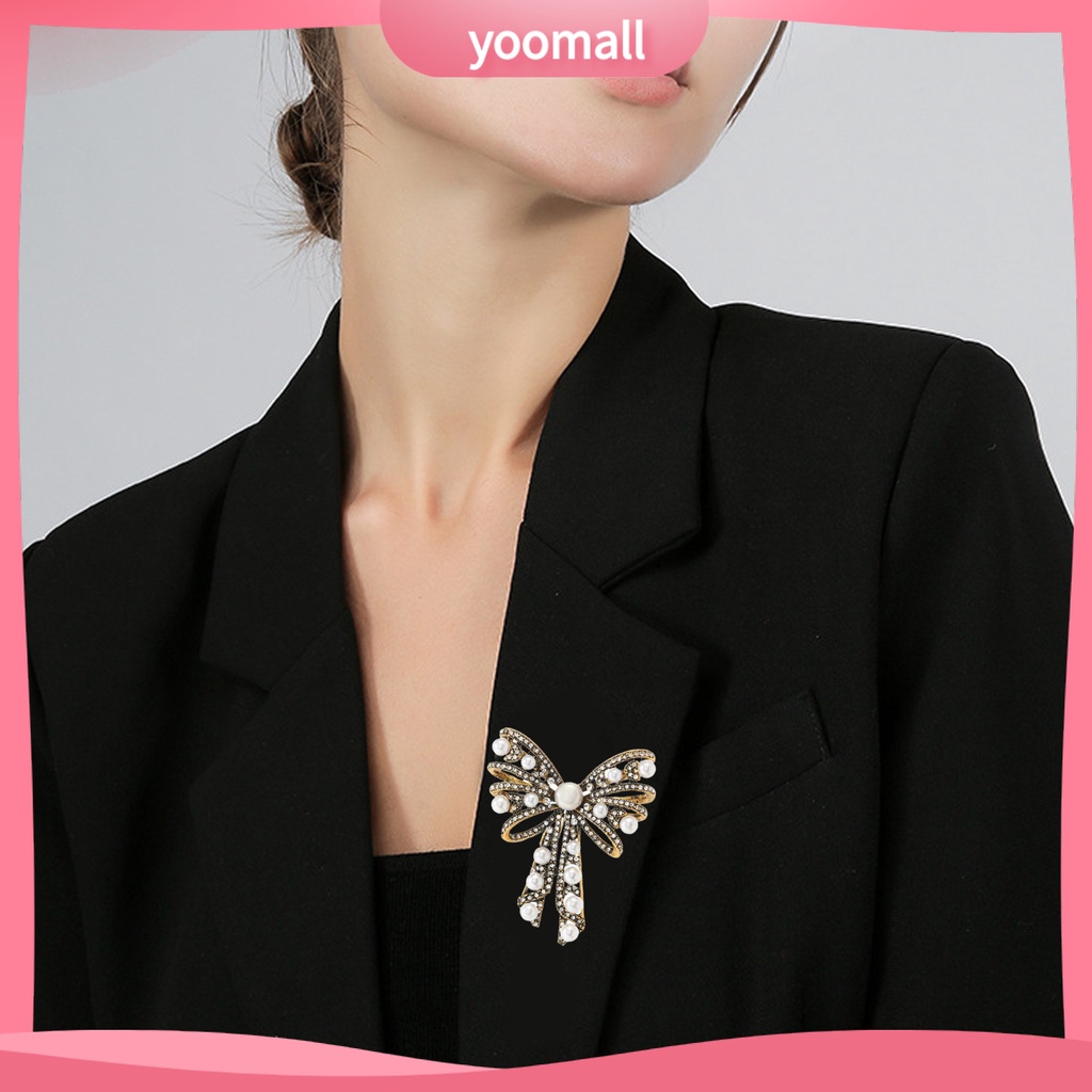Ghim Cài Áo Hình Nơ Đính Ngọc Trai Giả Phong Cách Pháp Cổ Điển Sang Trọng Dành Cho Nữ