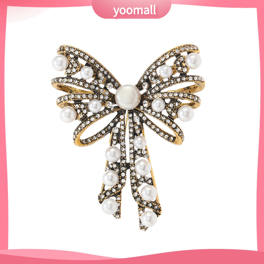 Ghim Cài Áo Hình Nơ Đính Ngọc Trai Giả Phong Cách Pháp Cổ Điển Sang Trọng Dành Cho Nữ