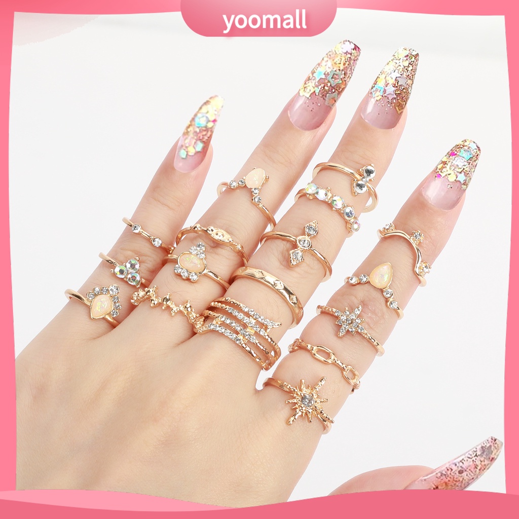 Bộ 17 Nhẫn Đính Đá Nhân Tạo Phong Cách Bohemian Thời Trang Dành Cho Nữ