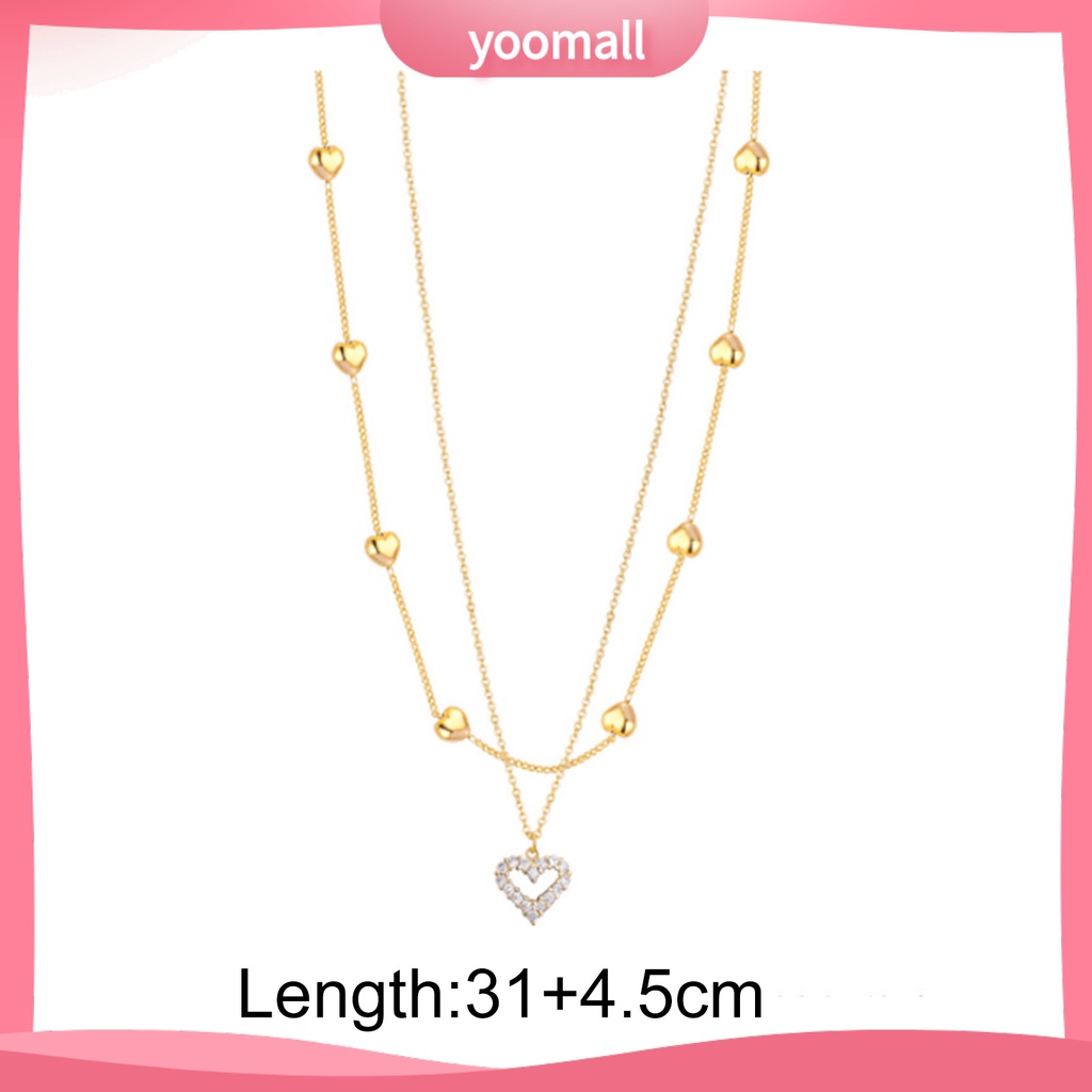 Vòng cổ Hai Lớp Mặt Trái Tim Đính Đá Thời Trang Dành Cho Nữ