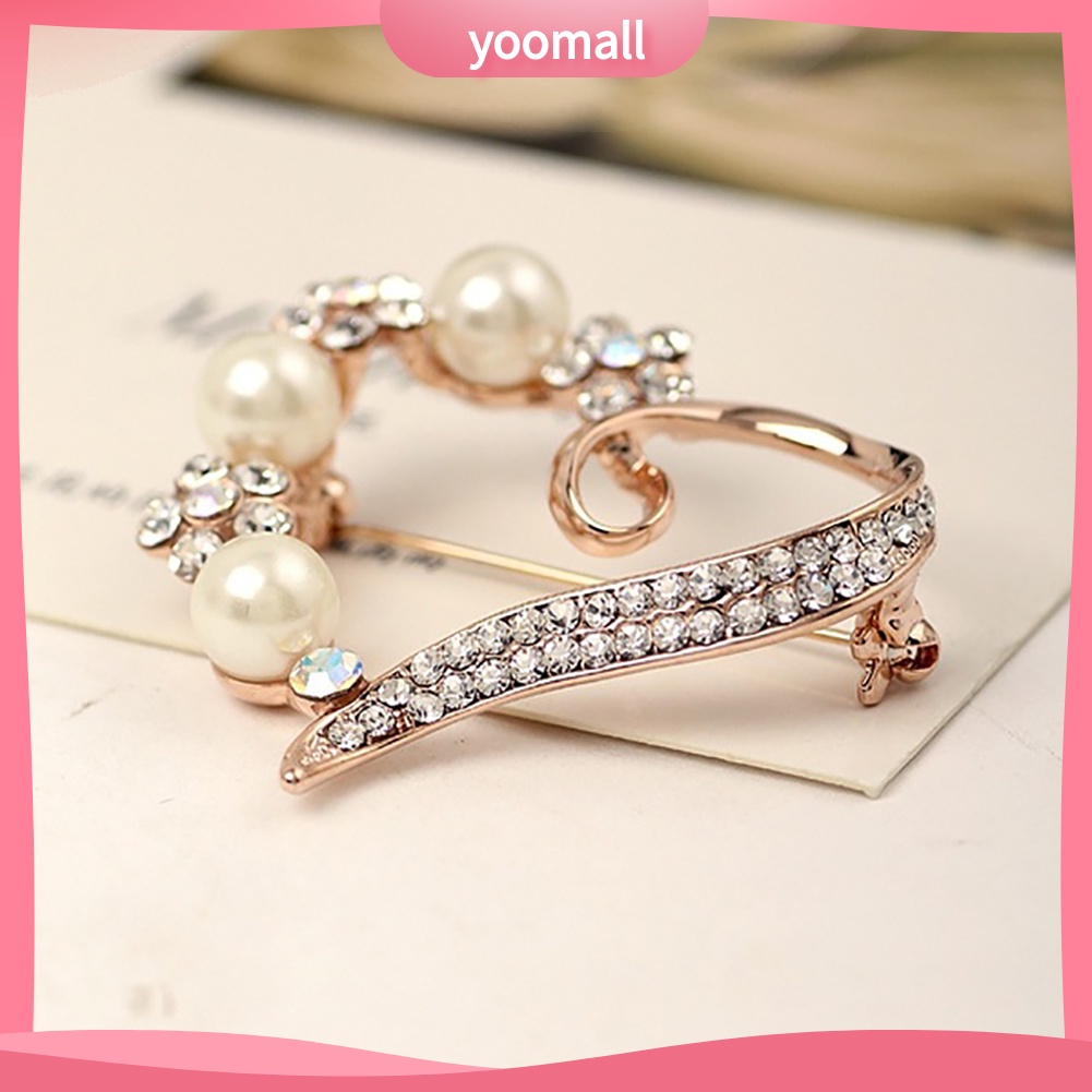 Ghim Cài Áo Hình Trái Tim Đính Ngọc Trai Nhân Tạo Thời Trang